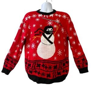 FunQi Ninja Snowman Martial Arts Ugly Christmas Sweater Size Medium